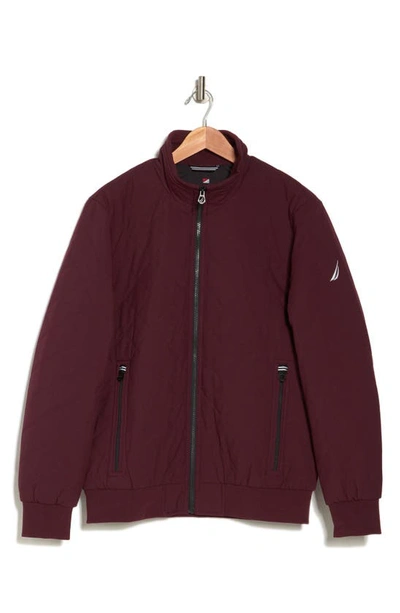 Nautica Water Resistant Quilted Bomber Jacket In Bold Burgundy