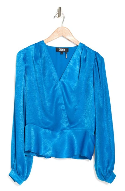 Dkny Satin Wrap Blouse In Electric Blue