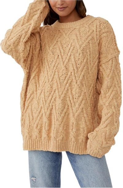 Free People Isla Cable Stitch Tunic Sweater In Camel