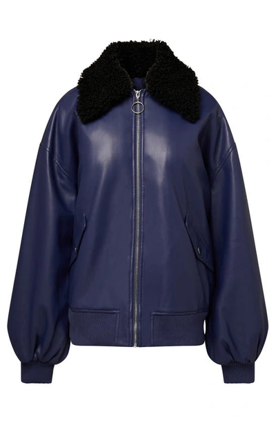 Weworewhat Faux Shearling Collar Bomber Jacket In Navy/ Black