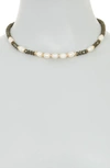 Tasha Crystal & Imitation Pearl Collar Necklace In Gold Dark Gray Ivory