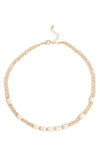 Tasha Crystal & Imitation Pearl Collar Necklace In Gold Champagne Ivory
