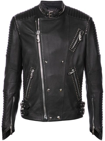 Philipp Plein Stud Detail Leather Jacket In Black