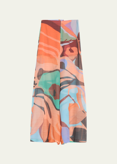 Silvia Tcherassi Benedetto Abstract Sheer Wide-leg Pants In Pastel Multi Swir