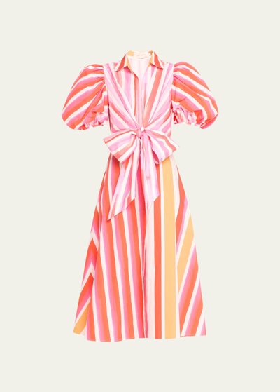 Silvia Tcherassi Pavia Stripe Midi Dress In Rouge Orange Stripes