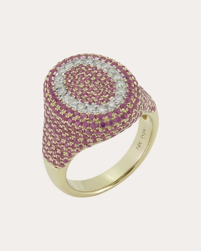 Type Jewelry Women's 6th Orbit 14k Gold Pink Sapphire And Diamond Signet Ring