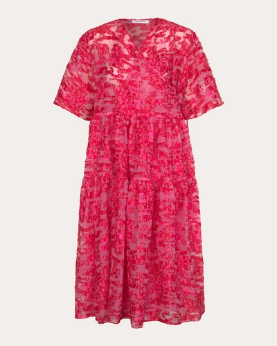 Cecilie Bahnsen Patricia Yarrow Fil Coupe Midi Wrap Dress In Magenta/red