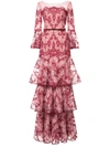 Marchesa Notte Embroidered Lace Gown - Pink