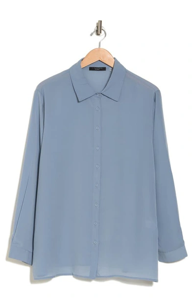 T Tahari Collared Long Sleeve Button Front Shirt In Cadet Blue