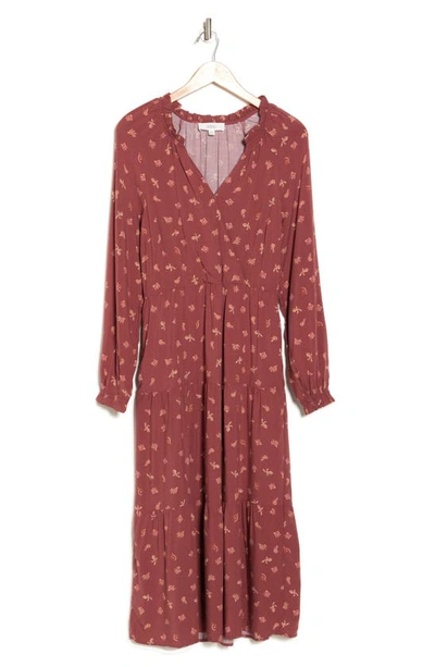 Lucky Brand Chalis Long Sleeve Maxi Dress In Apple Floral