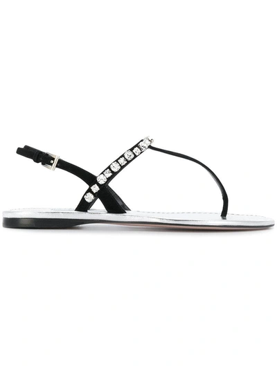 Prada Embellished T-bar Sandals - Black