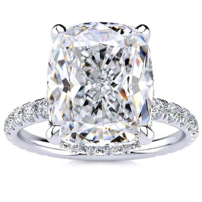 Pompeii3 Certified 4.16ct Elongated Cushion Diamond Side Halo Engagement Ring Gold In Multi