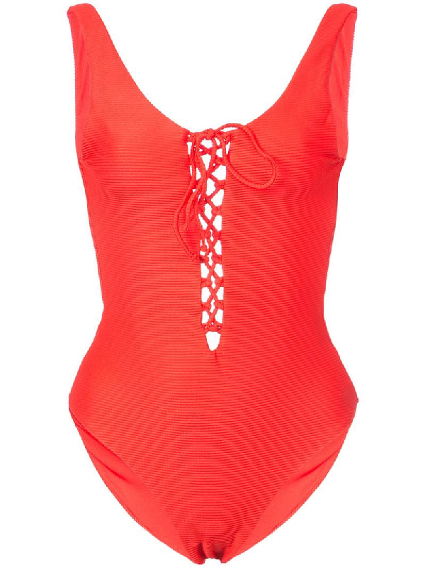 Onia Bridget Lace-Up One-Piece Swimsuit In Red | ModeSens