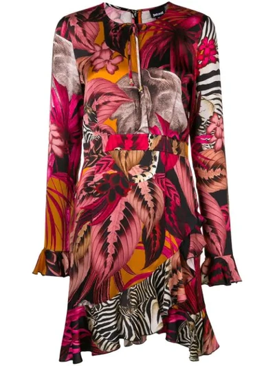 Just Cavalli Asymmetric Tropical-print Dress In Pink