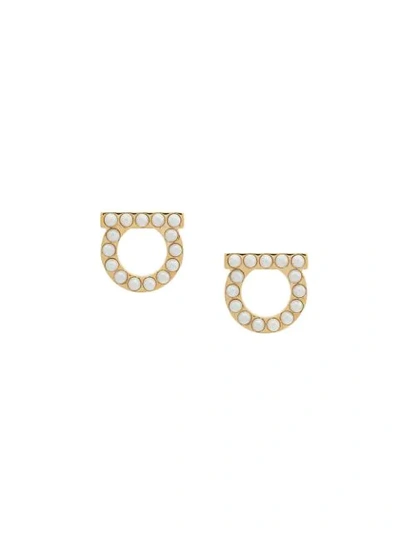 Ferragamo Embellished Gancio Earrings In Metallic