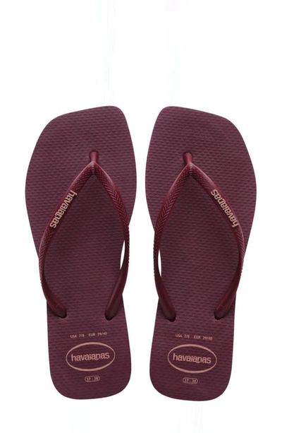 Havaianas Slim Square Logo Flip Flop In Purple Soil