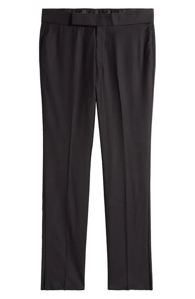 Emporio Armani Virgin Wool Tuxedo Pants In Solid Black