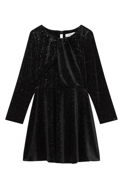 Reiss Kids' Gweneth Jr. Long Sleeve Velvet Dress In Black