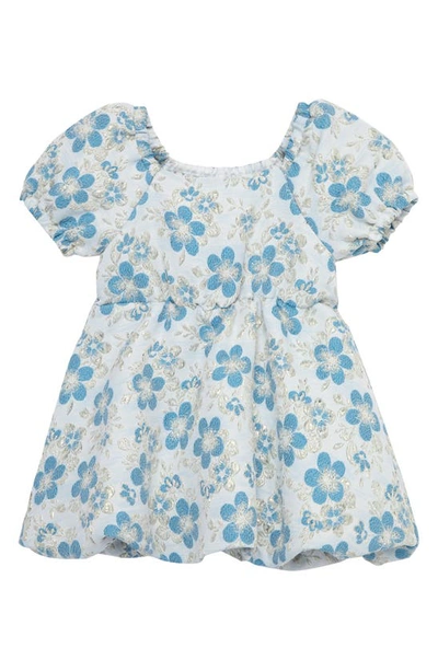 Peek Essentials Babies' Metallic Floral Brocade Fit & Flare Dress In Dark Blue