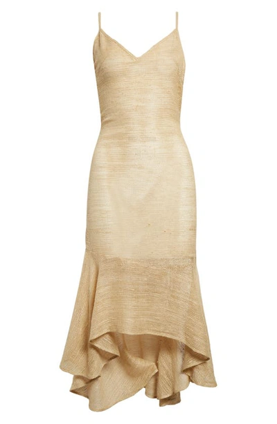 House Of Aama Natural Asymmetric Silk Dress In Tan