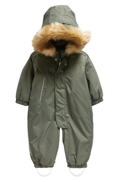 Reima Babies' Gotland Tec Waterproof Insulated Snowsuit With Faux Fur Trim In Thyme Green