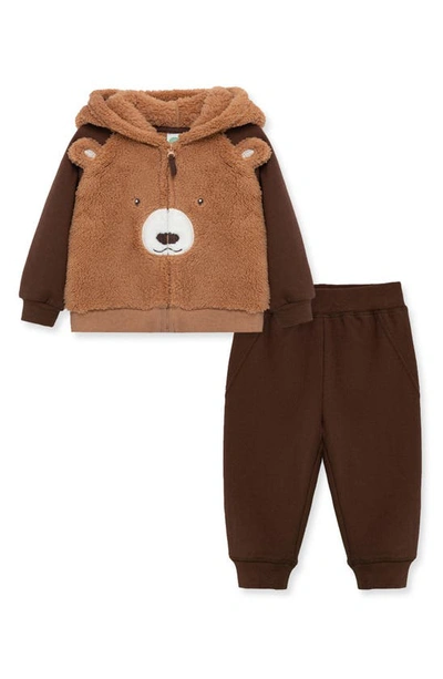 Little Me Baby Boys Bear Hoodie And Pant, 2 Piece Set In Brown