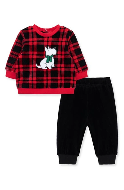Little Me Babies' Scottie Plaid Sweatshirt & Sweatpants Set In Black