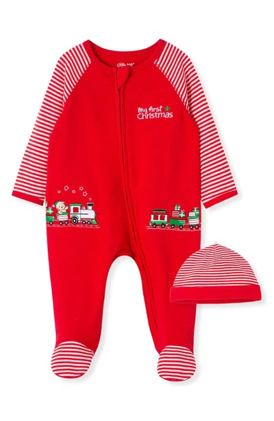 Little Me Babies' Train Gift Footie & Hat Set In Red
