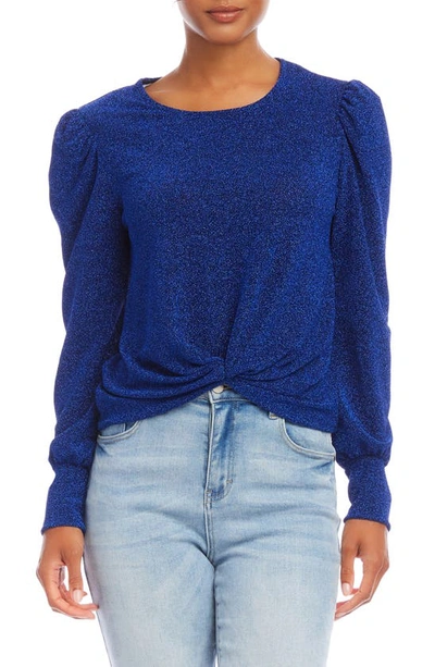 Karen Kane Metallic Twist Front Top In Saphire Blue