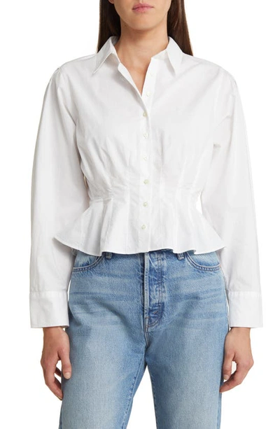 The Great The Honor Peplum Cotton Button-up Top In White