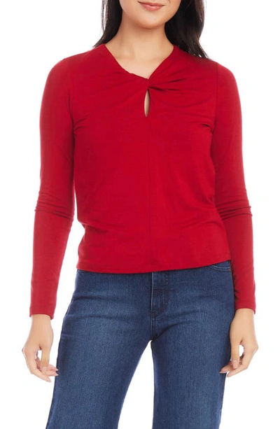 Karen Kane Twist Keyhole Neck Top In Red