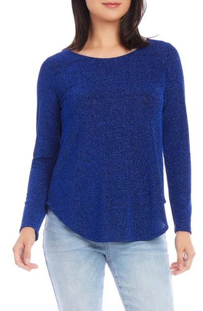 Karen Kane Metallic Curve Hem Top In Sapphire Blue