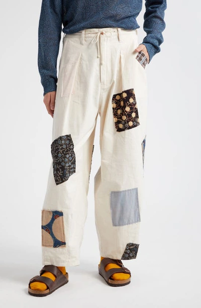 Story Mfg. Scatter Patchwork Wide Leg Organic Cotton Pants In Ecru Scatter Patch