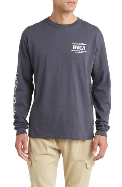Rvca Commerical Grade Long Sleeve Cotton Graphic T-shirt In Garage Blue