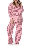 Kickee Pants Print Long Sleeve Pajamas In Crimson Candy Cane Stripe