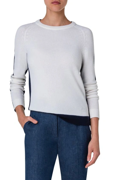 Akris Colorblock Cashmere Sweater In Ecru Navy
