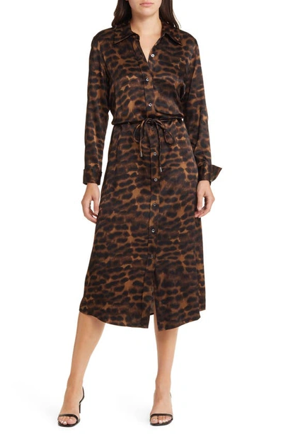 Rails Anina Leopard Print Long Sleeve Midi Shirtdress In Umber Leopard