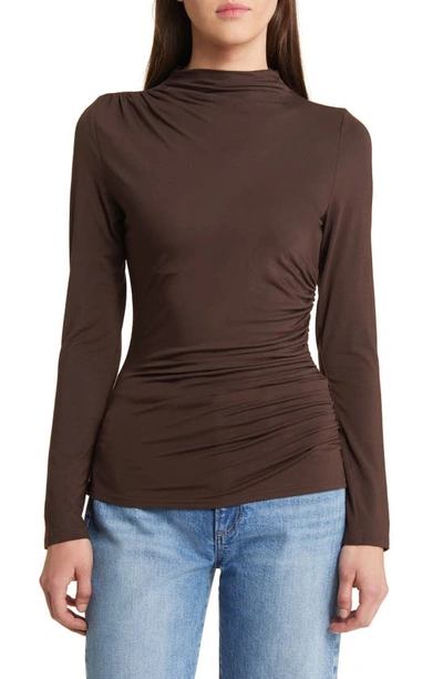 Rails Joelle Ruched Funnel Neck Top In Espresso