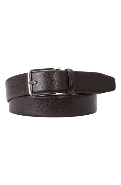 Hugo Boss Crys Pebbled Leather Belt In Dark Brown