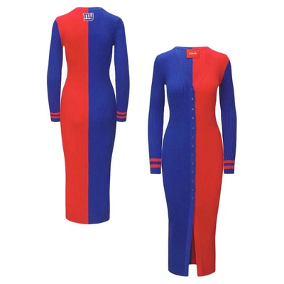 Staud Royal/red New York Giants Shoko Knit Button-up Jumper Dress