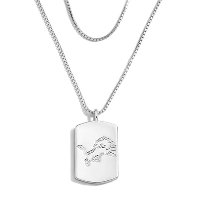 Wear By Erin Andrews X Baublebar Detroit Lions Silver Dog Tag Necklace In Silver-tone