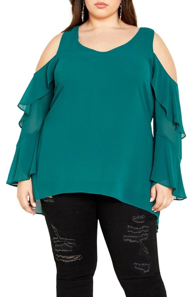 City Chic Cold Shoulder High-low Top In Alpine