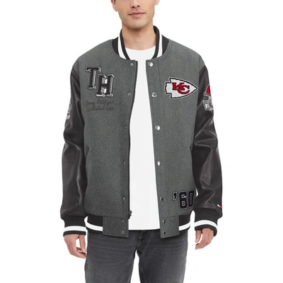 Tommy Hilfiger Men's  Heather Gray, Black Kansas City Chiefs Gunner Full-zip Varsity Jacket In Heather Gray,black