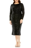 Fabulouss By Mac Duggal Sequin Long Sleeve Cocktail Dress In Black
