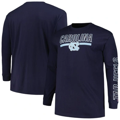 Profile Men's  Navy North Carolina Tar Heels Big And Tall Two-hit Graphic Long Sleeve T-shirt