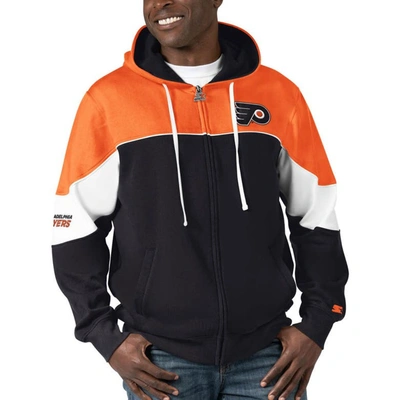 Starter Men's  Black, Orange Philadelphia Flyers Power Forward Full-zip Hoodie In Black,orange