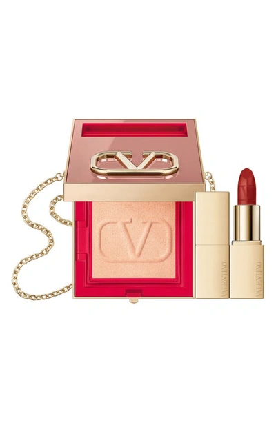 Valentino Go-clutch Highlighter Nude Edition & Rosso  Mini Lipstick Set