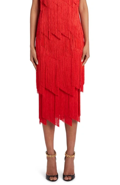 Tom Ford Fringe Pencil Skirt In Candy Red