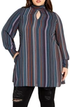 City Chic Illusion Stripe Tunic Top In Midnight Stripe