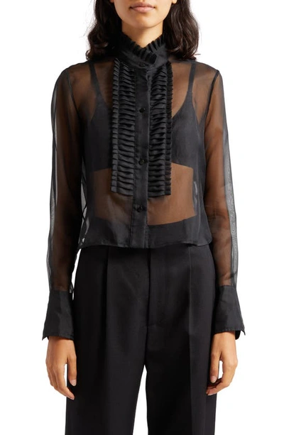 Twp Just Kids Pleated Silk Shirt In Black